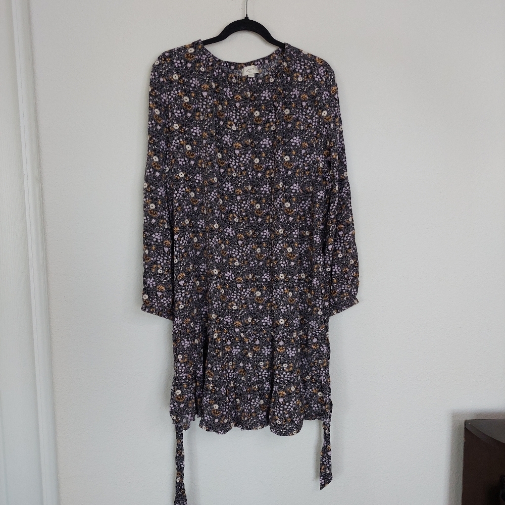 Loft Ditsy Floral Belted Long Sleeve Dress Size XL